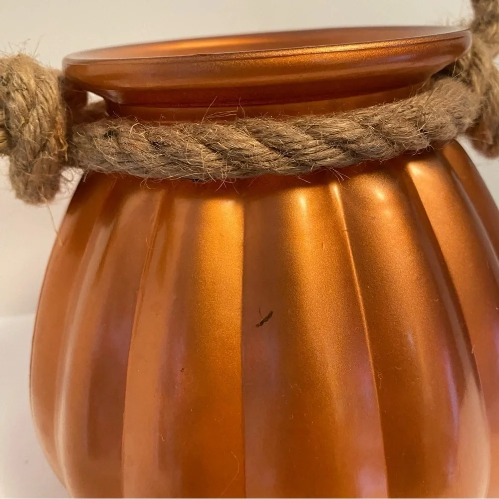 Metallic Orange Pumpkin Rope Handle Vase
